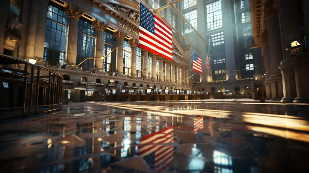 image of the new york stock exchange floor and people buying stocks and investments
