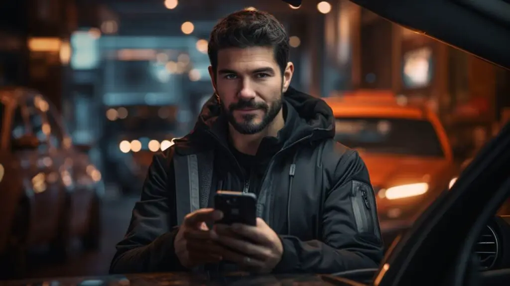 Image of a driver with a smartphone, representing maximizing earnings as a ride-share driver.