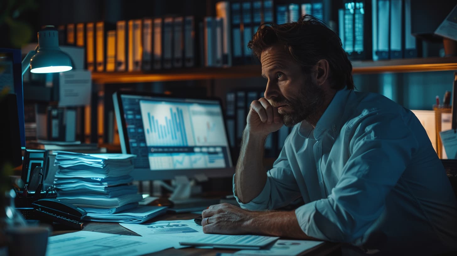 a photo that showcases a person sitting at a desk, surrounded by stacks of financial documents and a computer screen displaying a dividend stocks calculator. The person is seen analyzing the data with a focused expression, highlighting the importance of using tools like a dividend stocks calculator in making informed investment decisions. The photo should capture the intricate details of the calculator interface and the person's thoughtful demeanor, conveying the complexity and precision required in managing investments effectively.