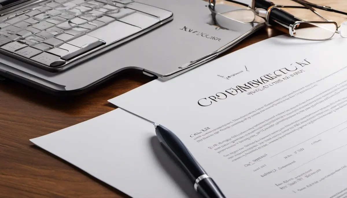 A professional-looking cover letter with a pen and resume on a desk.