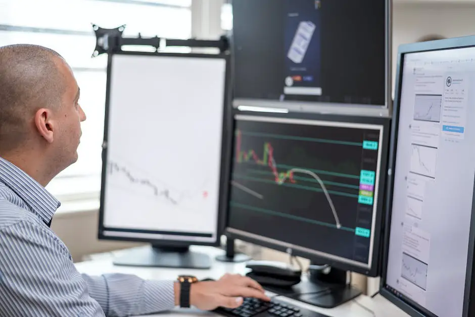 Illustration of a person analyzing stock charts and graphs