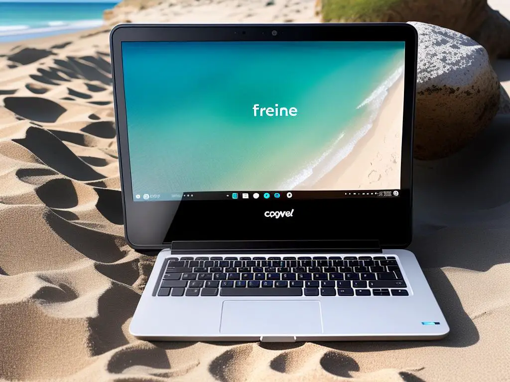 A laptop on a beach representing the ocean of opportunities in online freelancing
