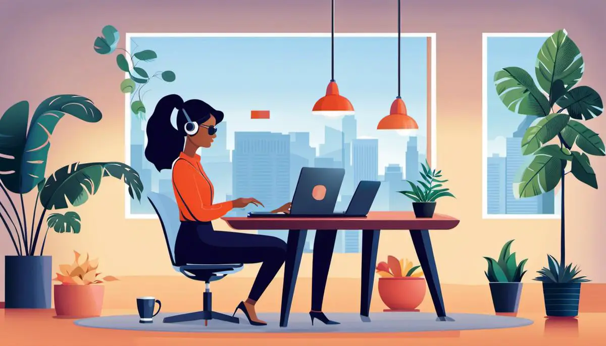 Illustration depicting a virtual assistant working remotely on a laptop, symbolizing the modern workforce game-changers.