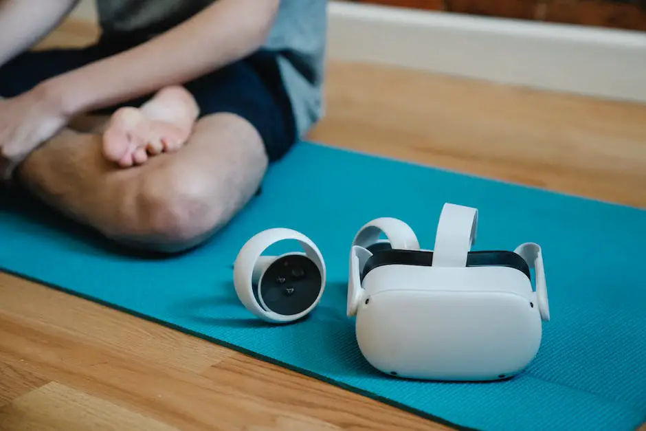 A person wearing a virtual reality headset with a public relations logo in the background.