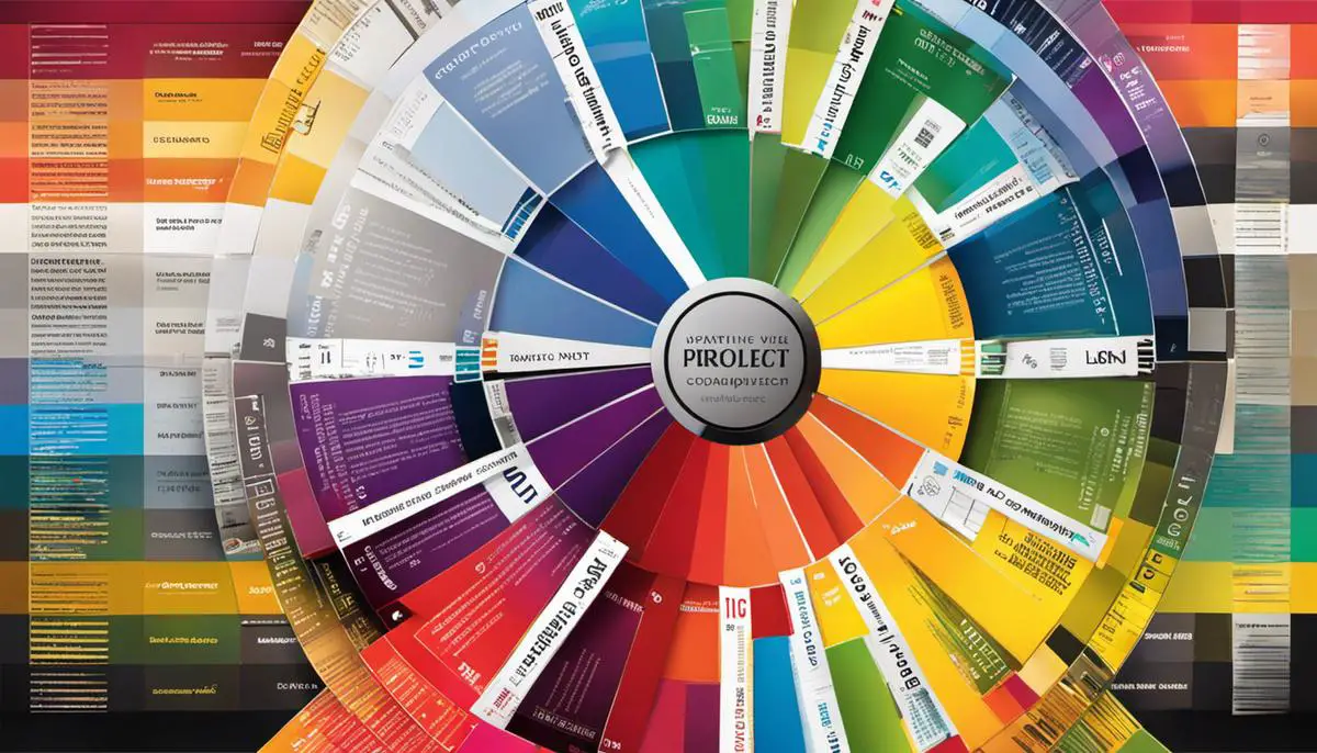 A visual representation of a color wheel and typography samples, symbolizing the importance of mastering the principles of graphic design.