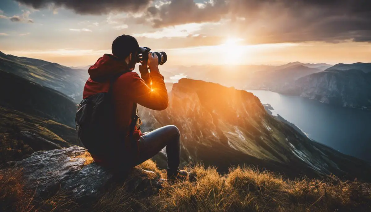 Image depicting a person taking photographs with a camera, symbolizing the topic of photography courses as a source of passive income