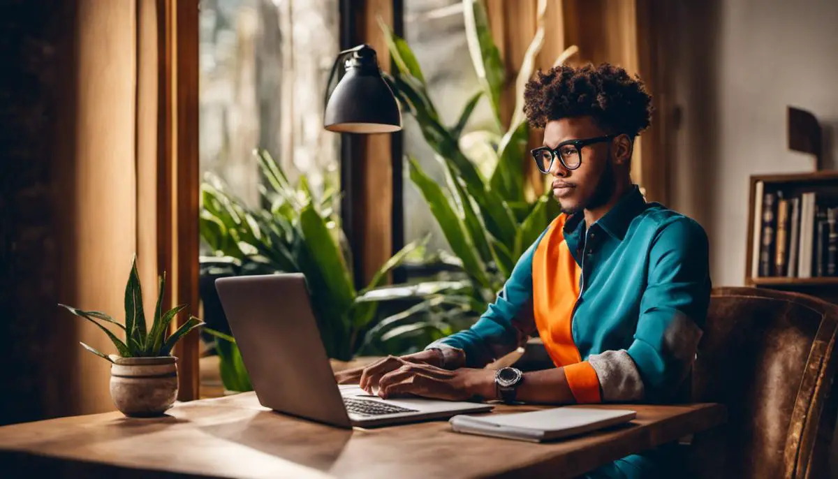 Image of a freelancer working on a laptop, representing royalties and licensing for freelancers