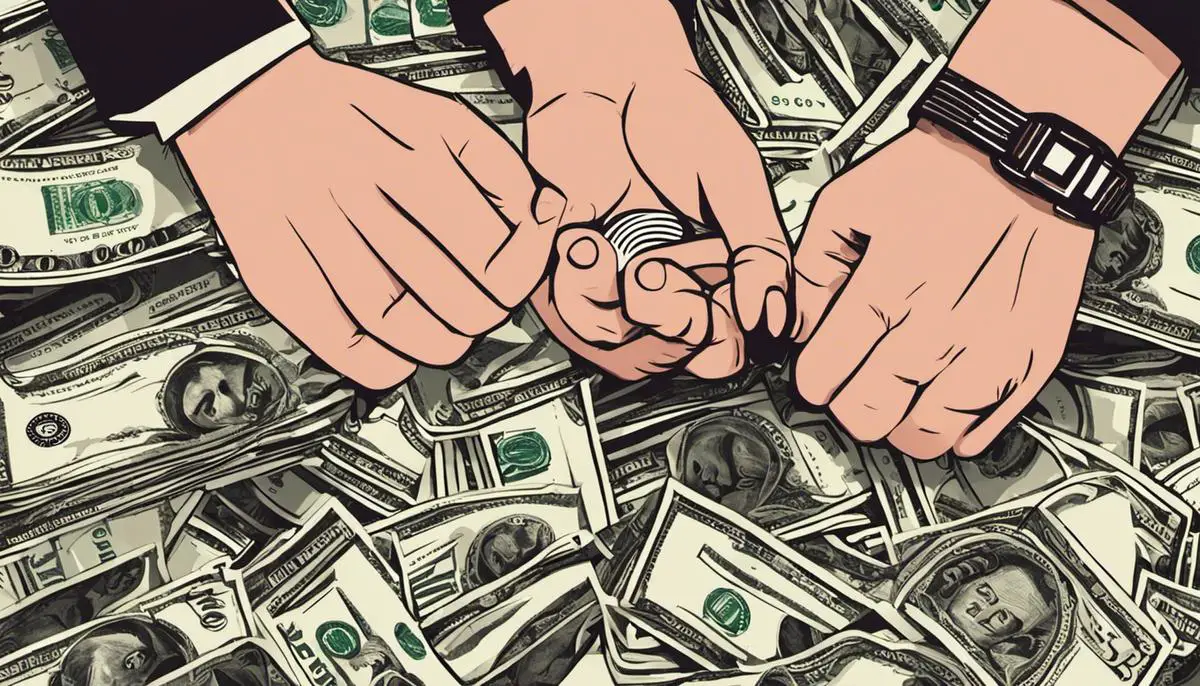 Illustration of hands holding money representing the topic of monetizing a YouTube channel for passive income.