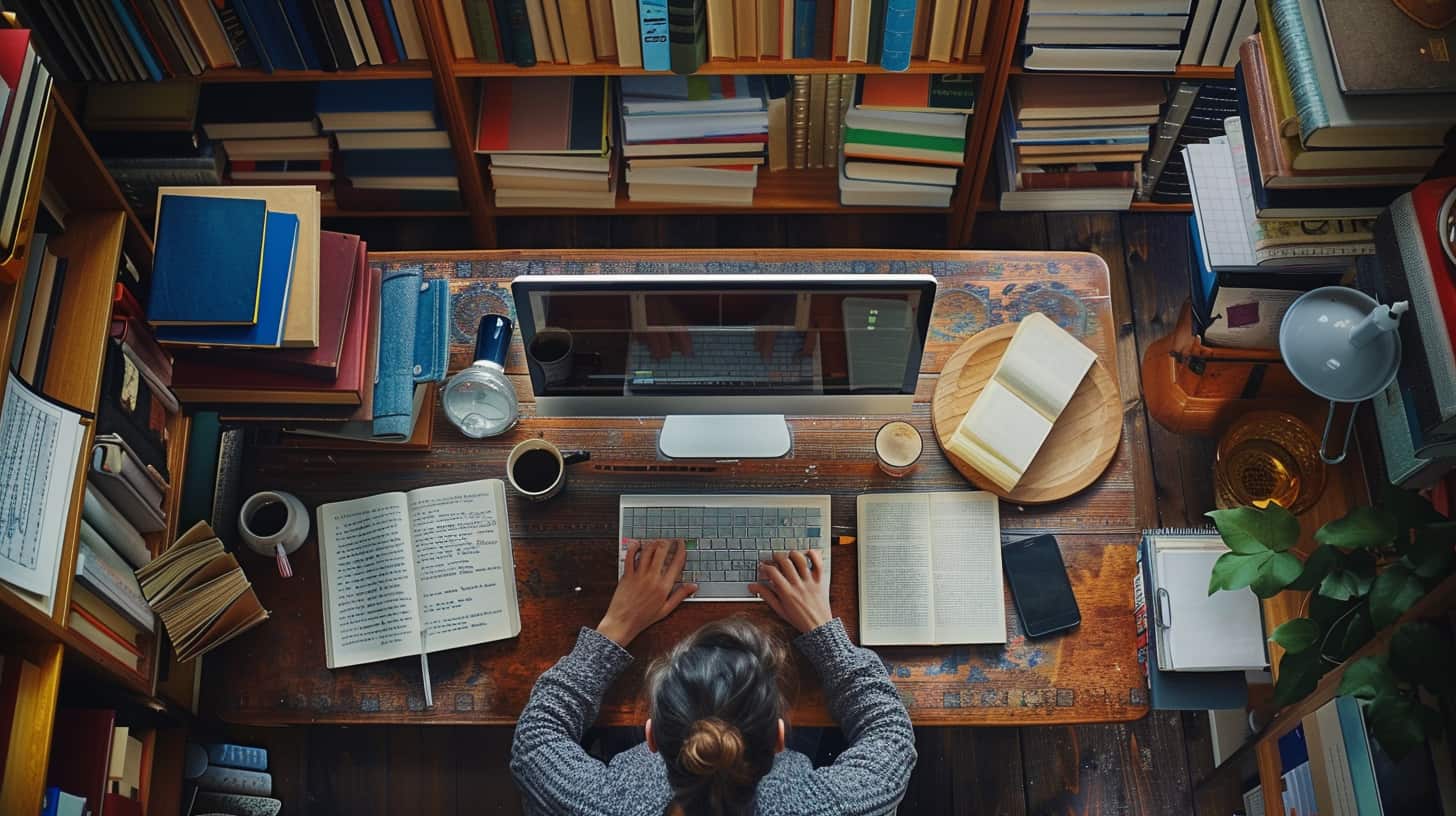 image of an editor working on freelance writing and editing for publications in an office