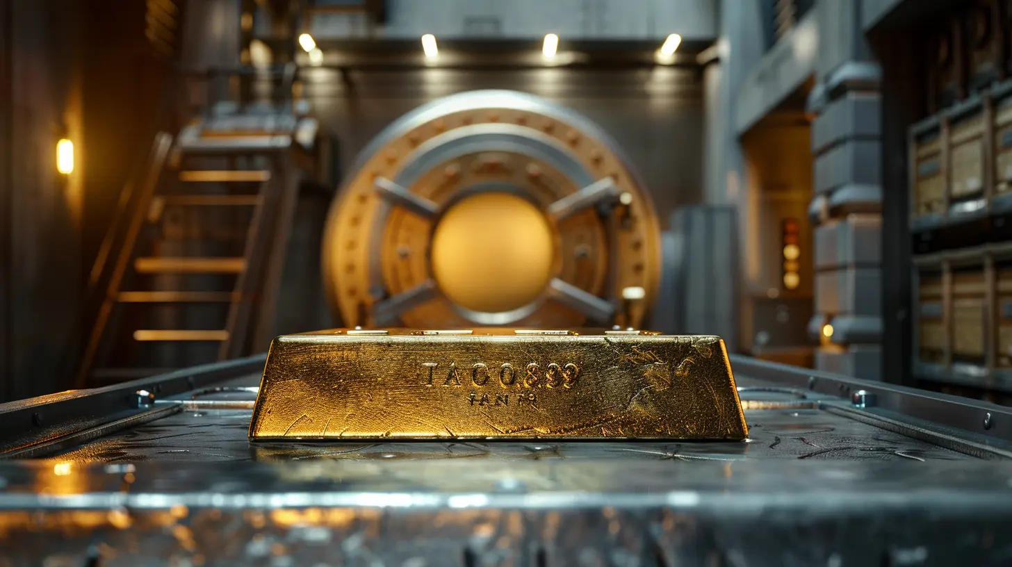 image of a gold bar in a bank vault symbolizing gold stocks with dividends passive wealth