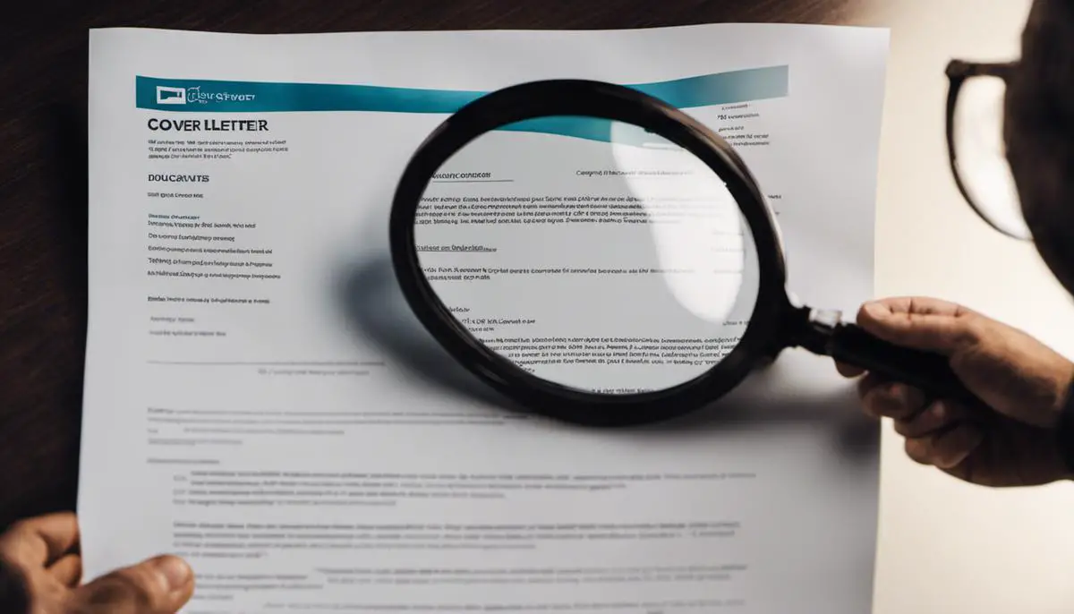 A person holding a cover letter with a magnifying glass focusing on it, representing the importance of cover letters in job applications.