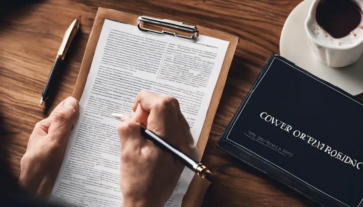 A person holding a pen and reading a cover letter, emphasizing the importance of editing and proofreading.