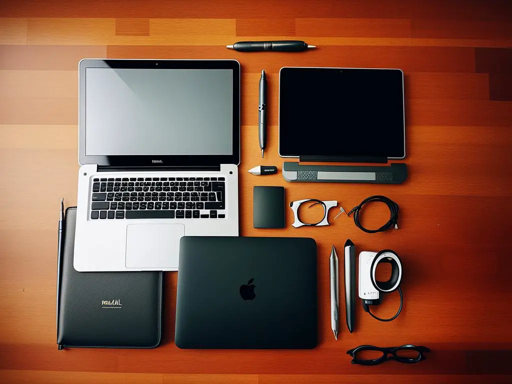 Image of a laptop with various tools and technology used by freelancers