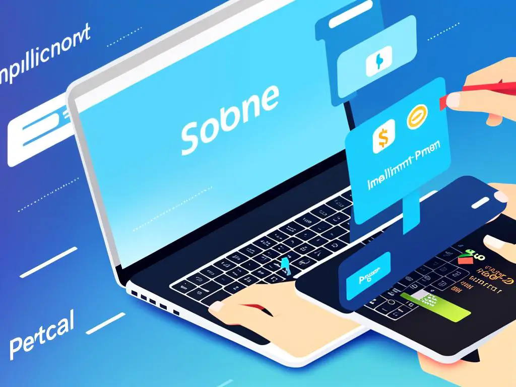 Illustration of people exchanging money online through a secured digital platform