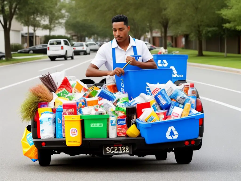 An image showing a person collecting recyclable materials to sell for cash.