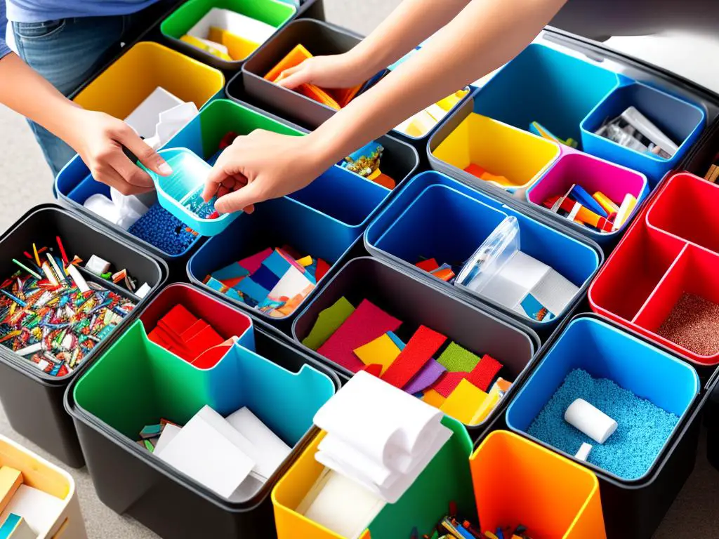 Image of a person sorting recyclable materials into different bins
